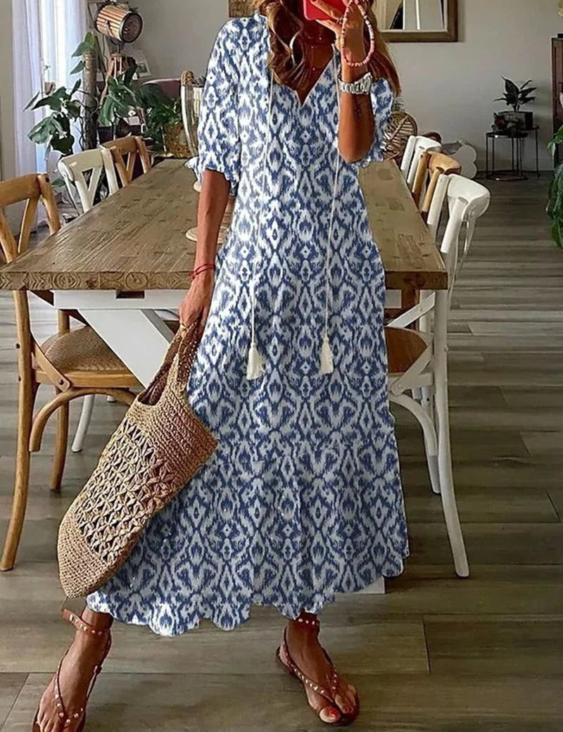 Freya | Chic Flowy V-Neck Summer Maxi Dress 6