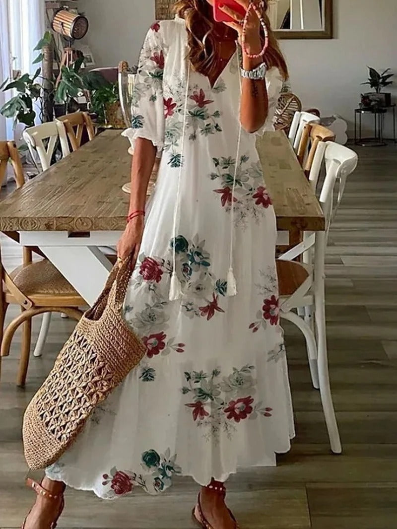 Freya | Chic Flowy V-Neck Summer Maxi Dress 7