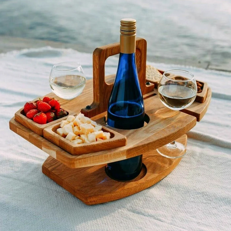 Wood Picnic Table | Folding Design with Snack Compartments | Perfect for Outdoor Entertaining 0